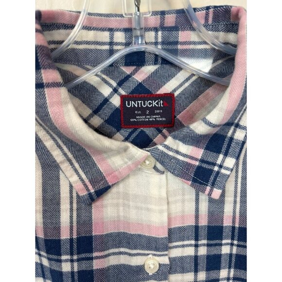 NEW Untuckit The De Toren White Blue Pink Check Plaid Button Long Sleeve XS 0974 - Picture 3 of 7
